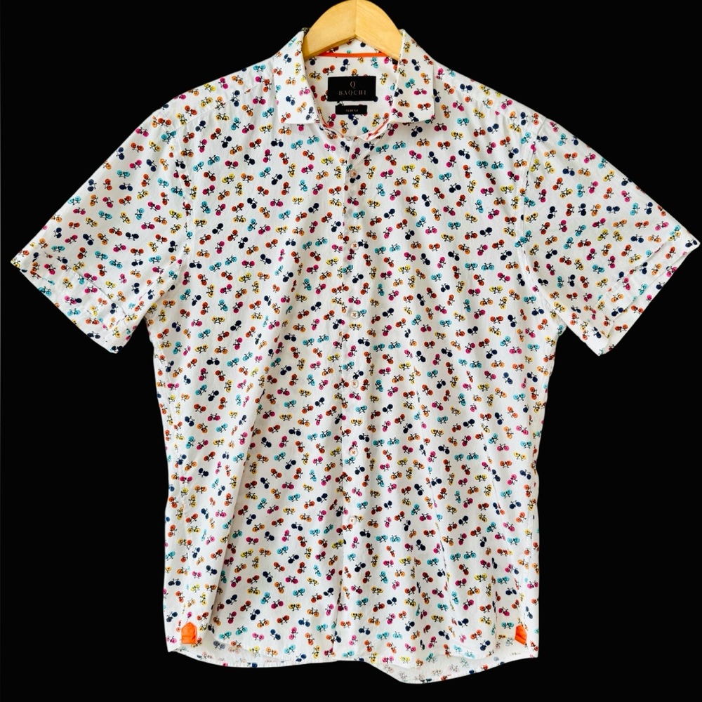 BAQCHI Men’s Slim Fit XL Shirt – Multicolor Bicycle Print, Button Up